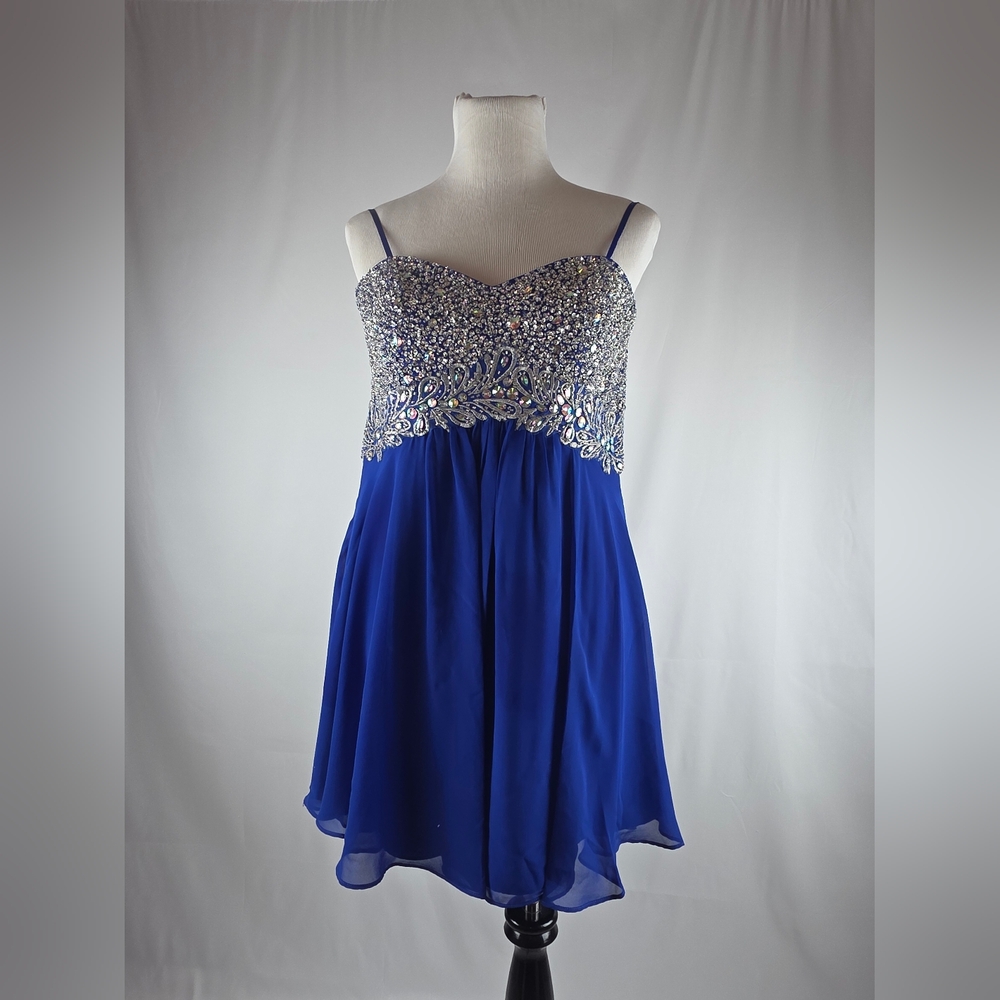 Blue Embellished Strapless Dress